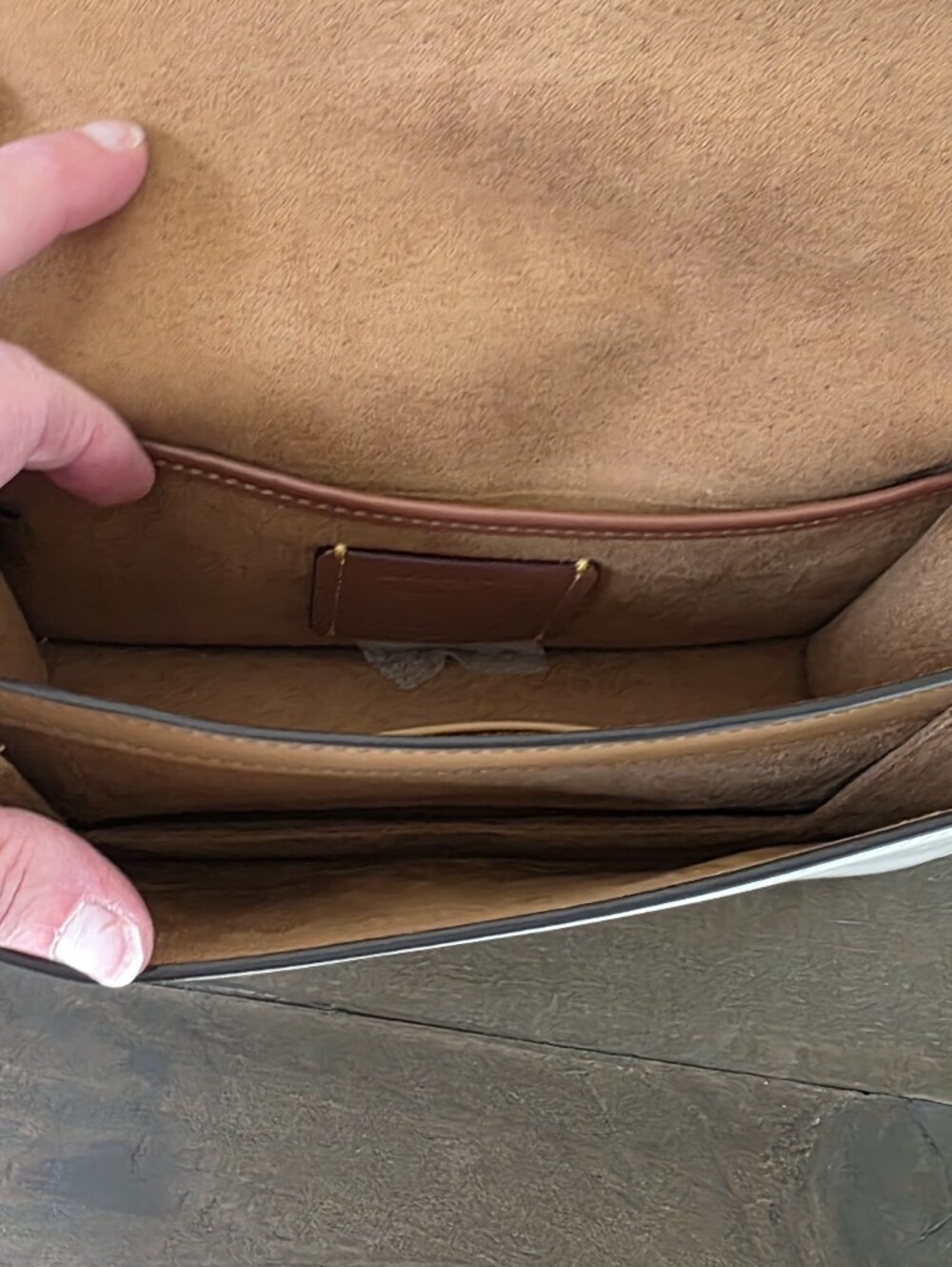 Coach Beat Crossbody Clutch Brown Suede White Leather Rivet Chain Strap - Picture 14 of 16